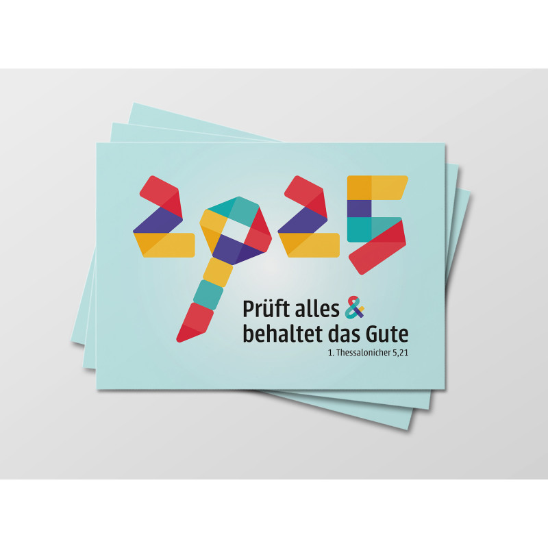 Jahreskarte 2025 „Prüft alles & behaltet das Gute“ (2-seitig, DIN A6)